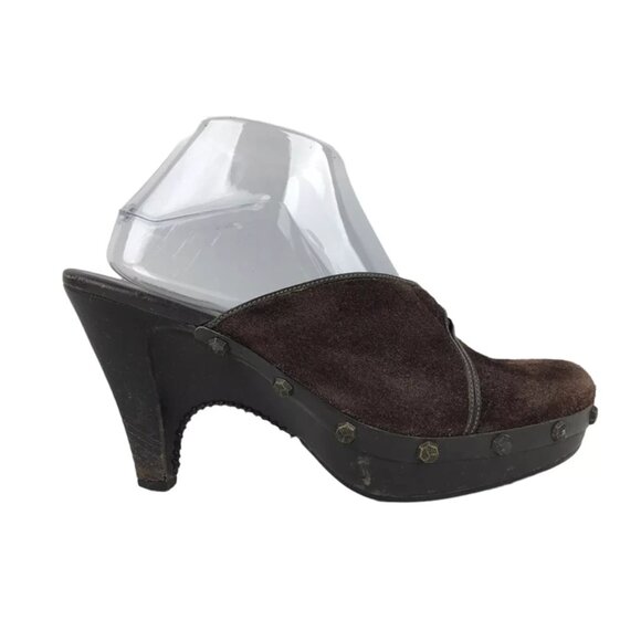 Cole Haan Womens Dark Brown‎ Suede Round Toe Slip On Cone Mule Heel Size US 9 B - Picture 1 of 9